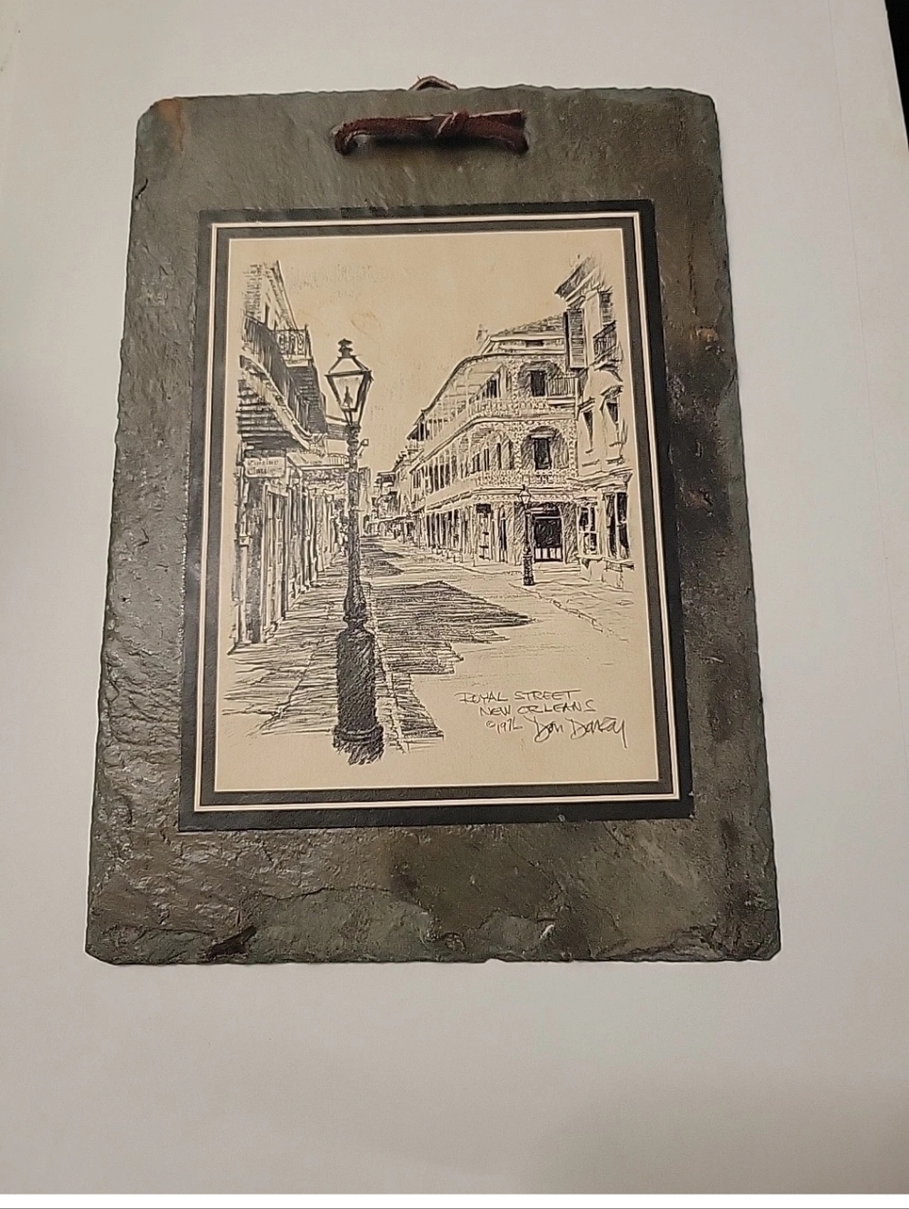 Vintage New Orleans French Quarter Royal St Sketch Slate Wall Art Don Davey 1976